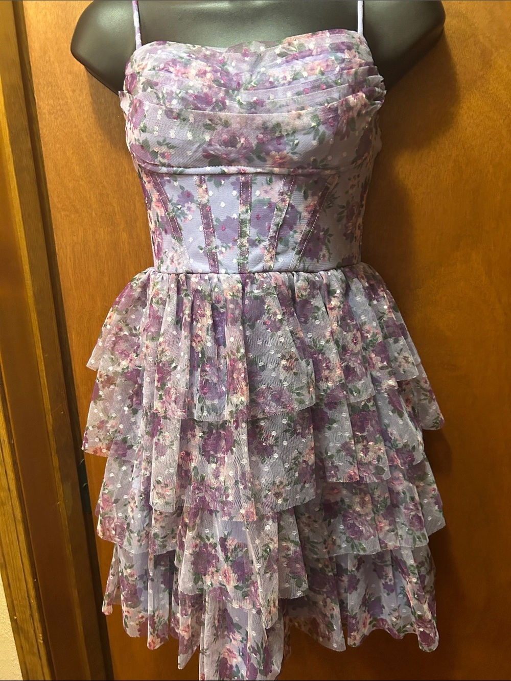 Lavender Floral Tiered Ruffle Homecoming Dress